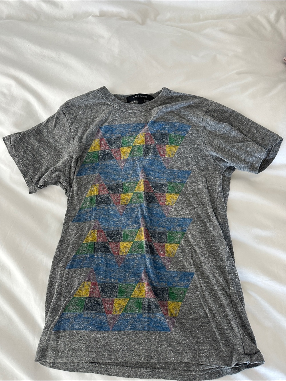 Marc Jacobs Gray Short-Sleeve Tee with Multicolor Geometric Print